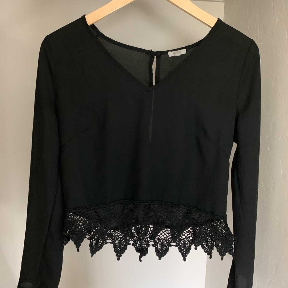 V-Neck Lace Trim Blouse